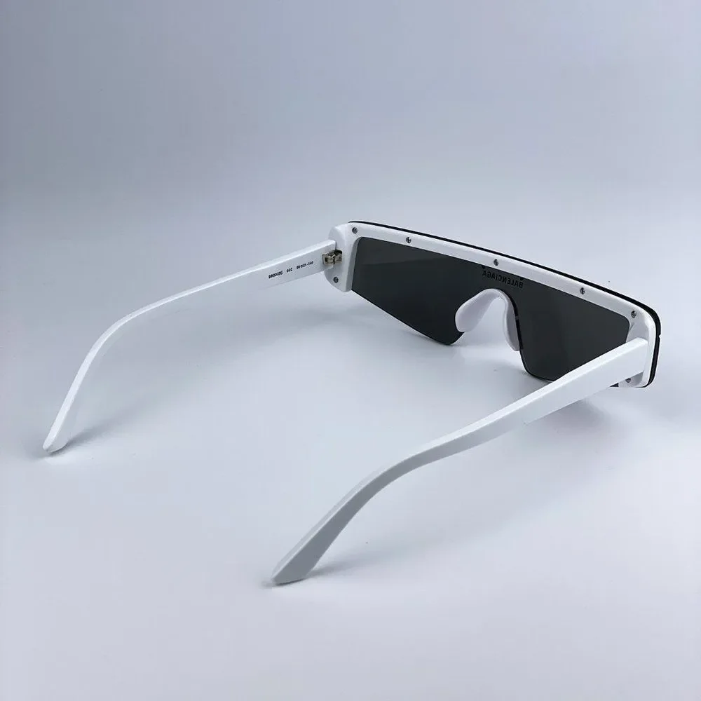 Balenciaga BB0003S 002 Sunglasses White Silver Grey Mirrored Unisex